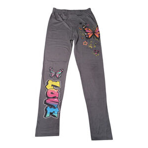 Pink Sparkle Girls Grey Leggings With Love Design On Leg Size 14-16
